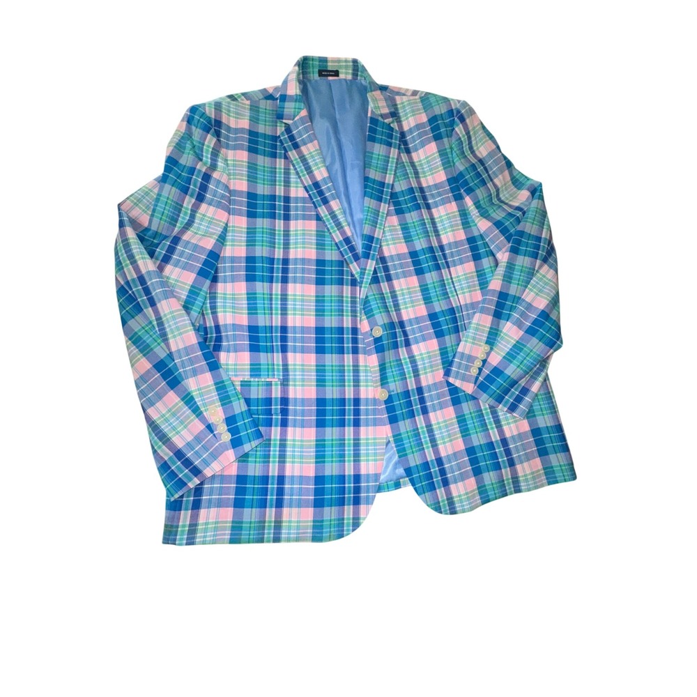 Stafford Mens Classic Fit Plaid Blazer Blue Pink Green Madras Sport Coat Preppy
